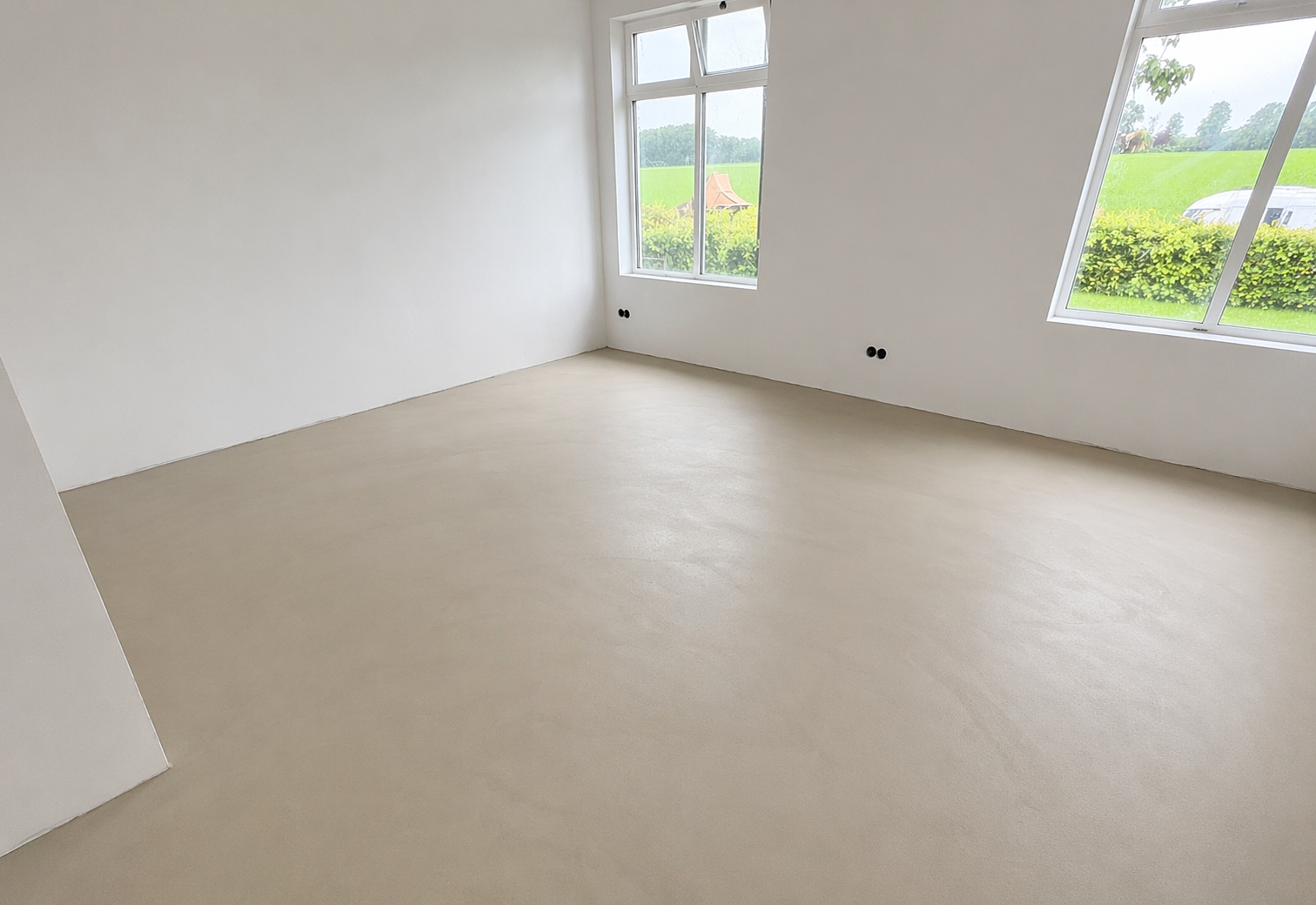 Kwartsiet gietvloer licht in slaapkamer